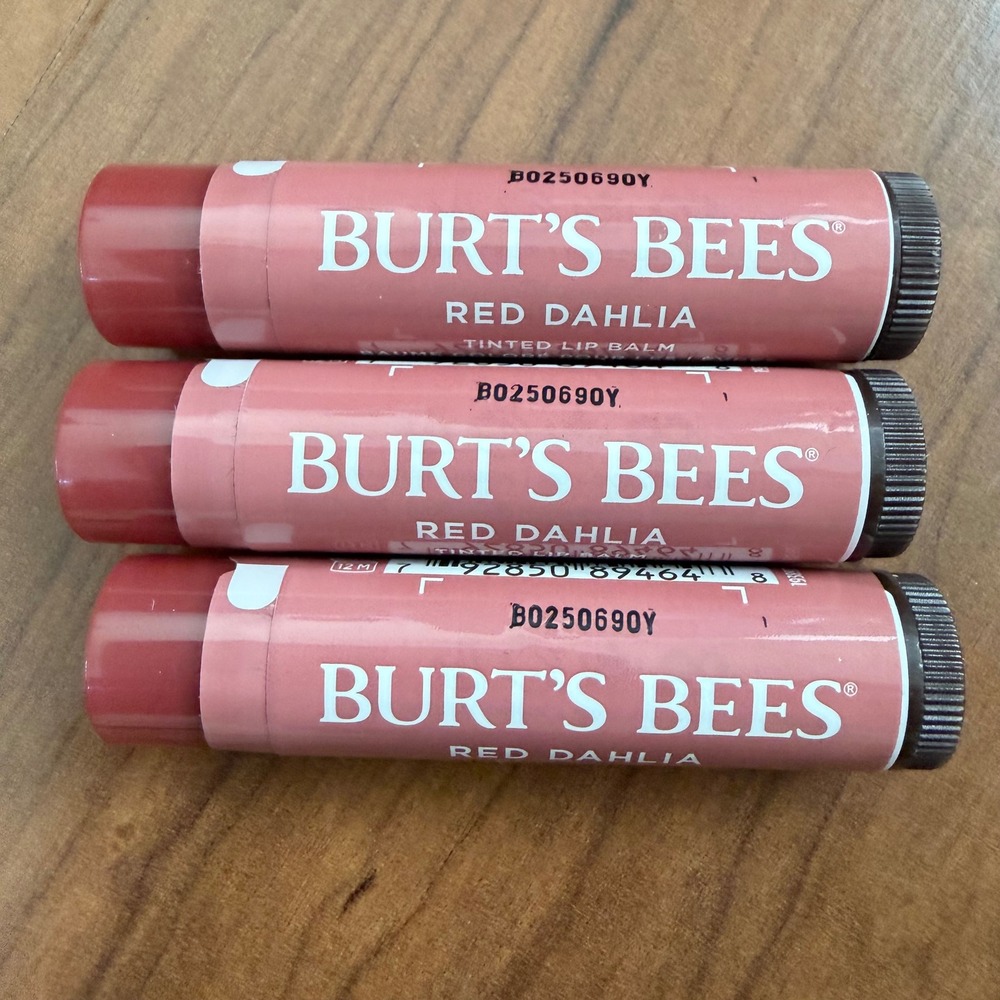 3 Pack Burt's Bees Tinted Lip Balm Red Dahlia Moisturizing Lip Care 0.15oz NEW